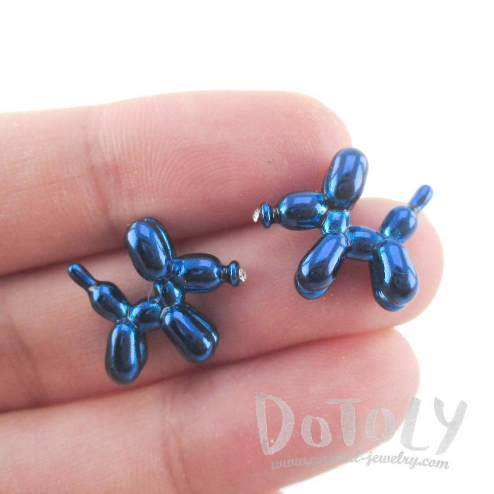 3D Jeff Koons Balloon Dog Shaped Stud Earrings in Bright Blue | DOTOLY