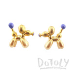 3D Jeff Koons Balloon Dog Shaped Stud Earrings in Purple and Gold