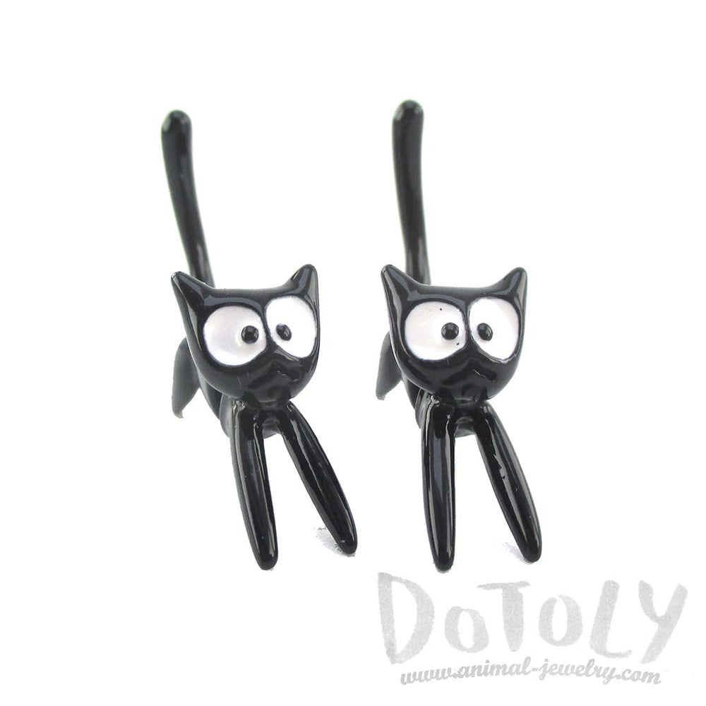 3D Kiki's Delivery Jiji Black Kitty Cat Shaped Two Part Stud Earrings