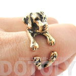 3D Labrador Retriever Shaped Animal Wrap Ring in Shiny Gold | Sizes 4 to 8.5 | DOTOLY