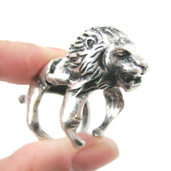 3D Lion Shaped Animal Wrap Armor Knuckle Joint Ring in Silver | Size 5 to 9 | DOTOLY