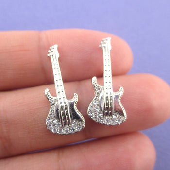 Miniature Electric Bass Guitar Shaped Musical Instrument Stud Earrings