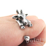3D Miniature Giraffe Shaped Animal Wrap Ring in Silver | US Sizes 6 to 8 | DOTOLY
