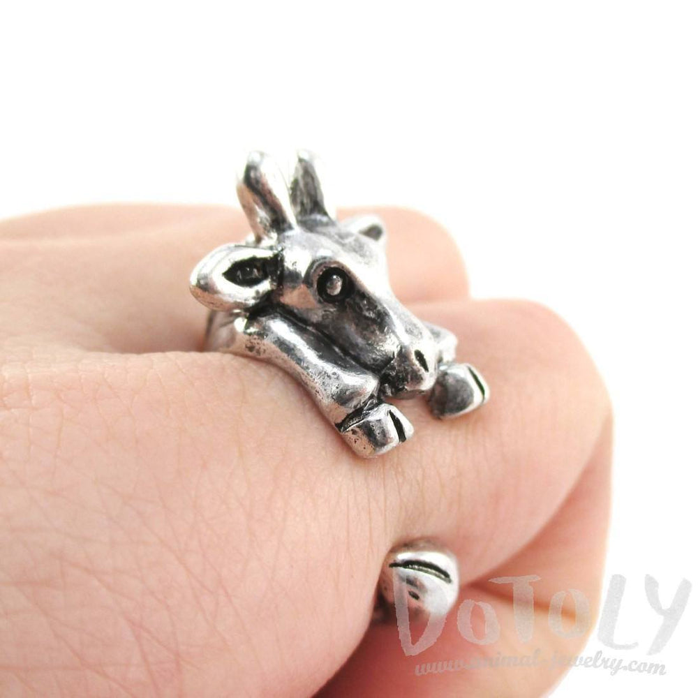 3D Miniature Giraffe Shaped Animal Wrap Ring in Silver | US Sizes 6 to 8 | DOTOLY