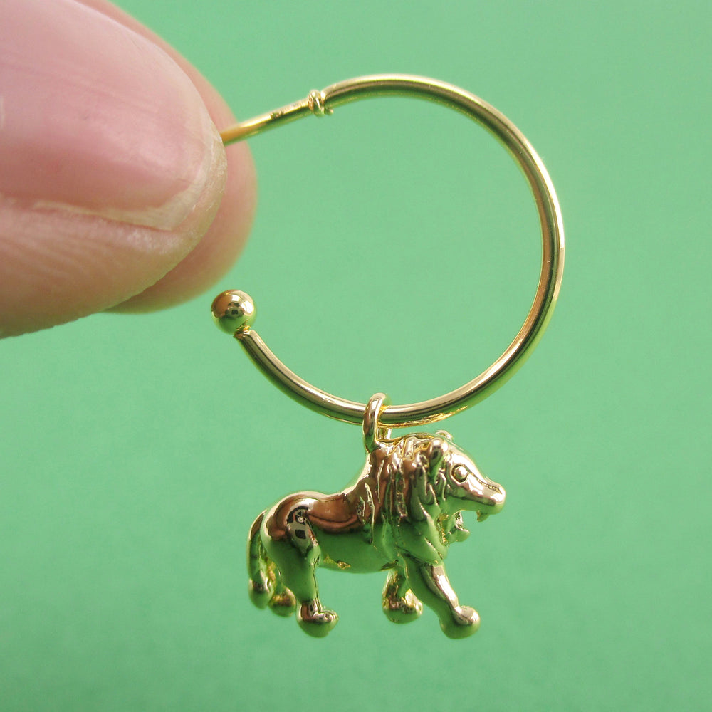 3D Miniature Lion Shaped Stud Hoop Earrings in Silver or Gold | DOTOLY