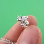 3D Miniature Triceratops Dinosaur Shaped Pendant Necklace in Silver