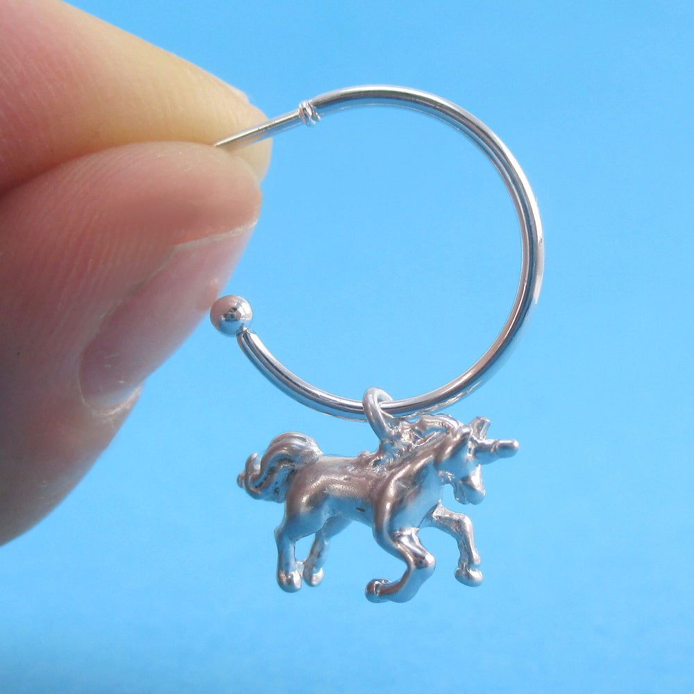 3D Miniature Unicorn Shaped Stud Hoop Earrings Silver or Gold | DOTOLY