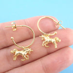 3D Miniature Unicorn Shaped Stud Hoop Earrings Silver or Gold | DOTOLY
