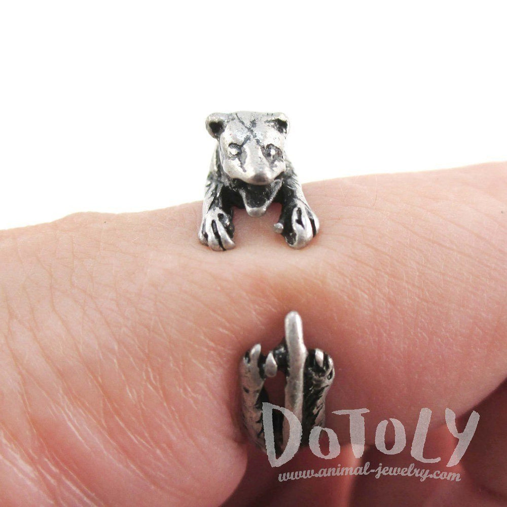 3D Opossum Possum Wrapped Around Your Finger Shaped Ring in Silver