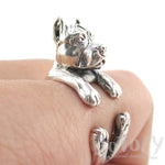 3D Pit Bull Dog Shaped Animal Wrap Ring in 925 Sterling Silver | Sizes 5 to 8.5 | DOTOLY