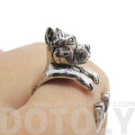 3D Pit Bull With Cropped Ears Shaped Animal Wrap Ring in Shiny Silver | Sizes 5 to 9 | DOTOLY