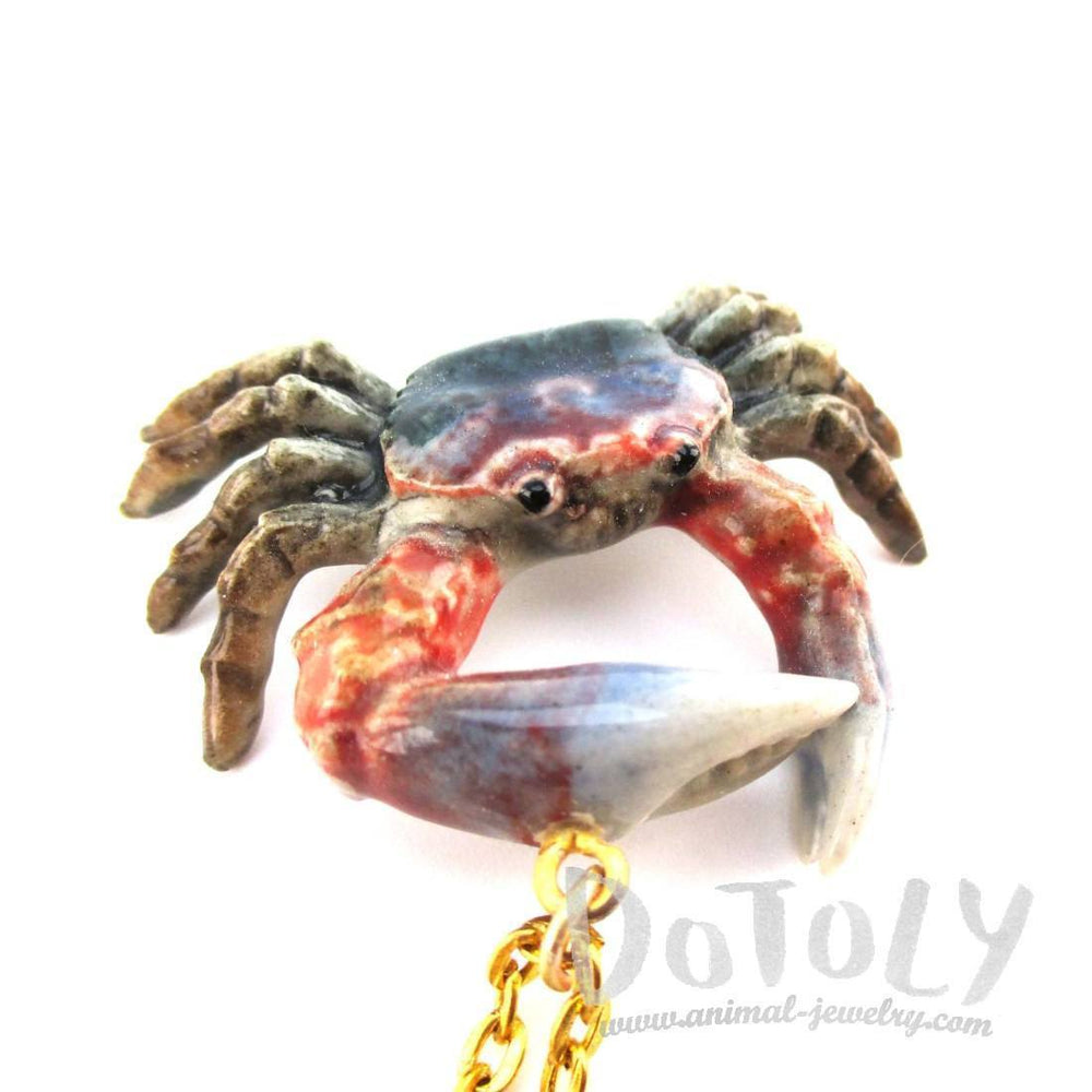 3D Porcelain Atlantic Blue Crab Shaped Ceramic Pendant Necklace