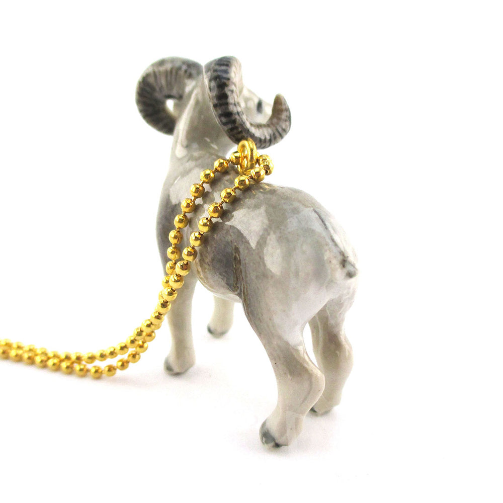 3D Porcelain Bighorn Sheep Ram Shaped Ceramic Pendant Necklace