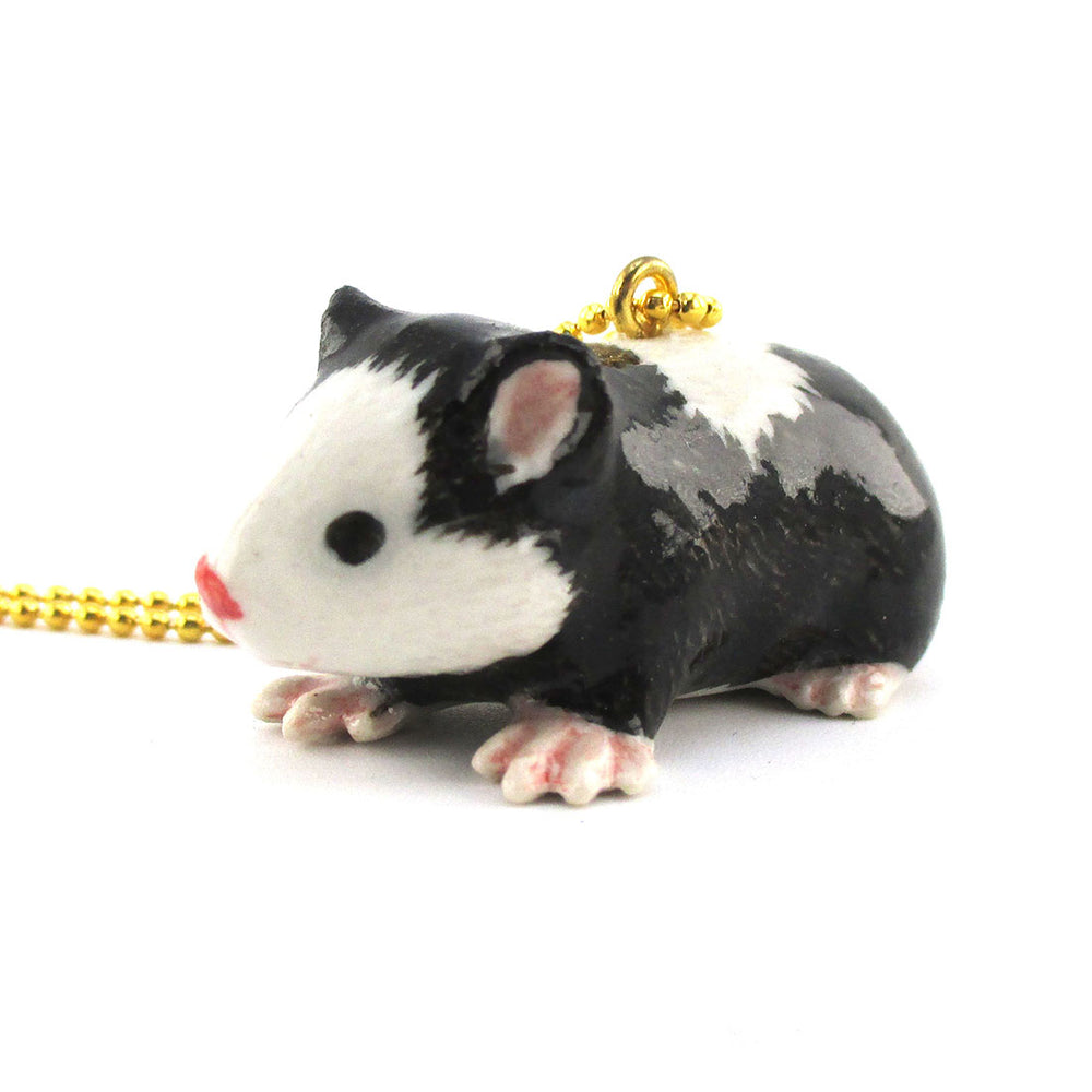 3D Porcelain Black and White Guinea Pig Shaped Ceramic Pendant Necklace