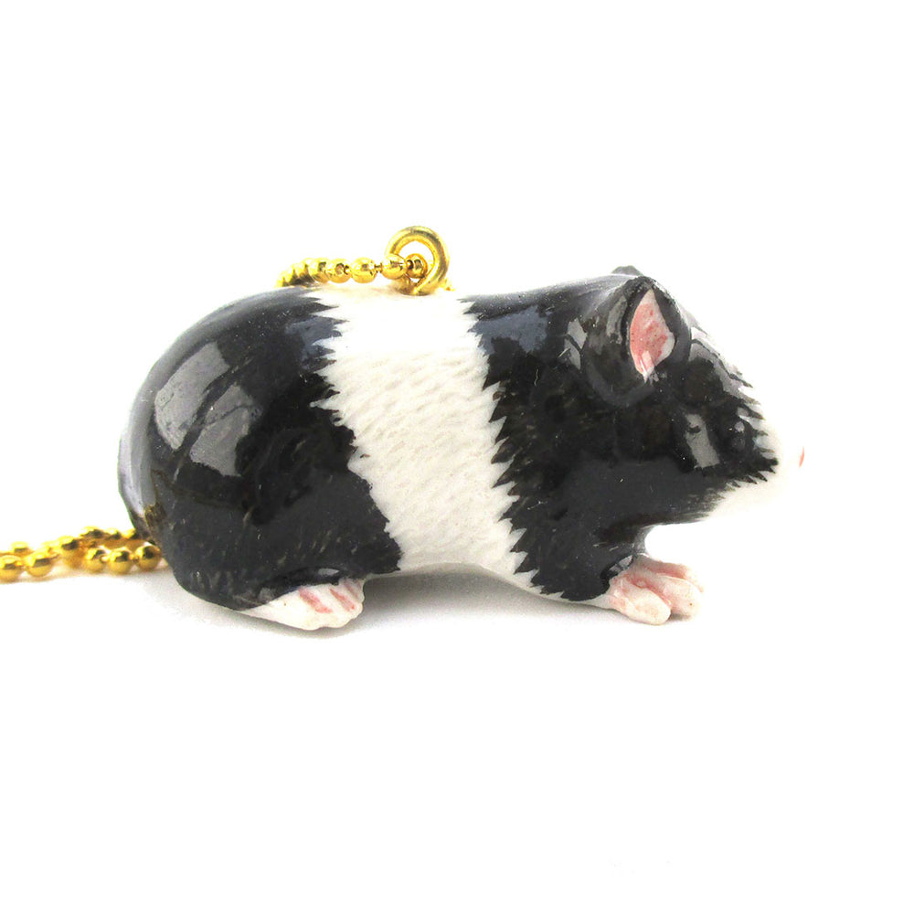 3D Porcelain Black and White Guinea Pig Shaped Ceramic Pendant Necklace