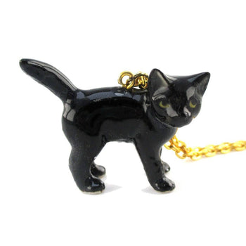 3D Porcelain Black Kitty Cat Animal Inspired Ceramic Pendant Necklace