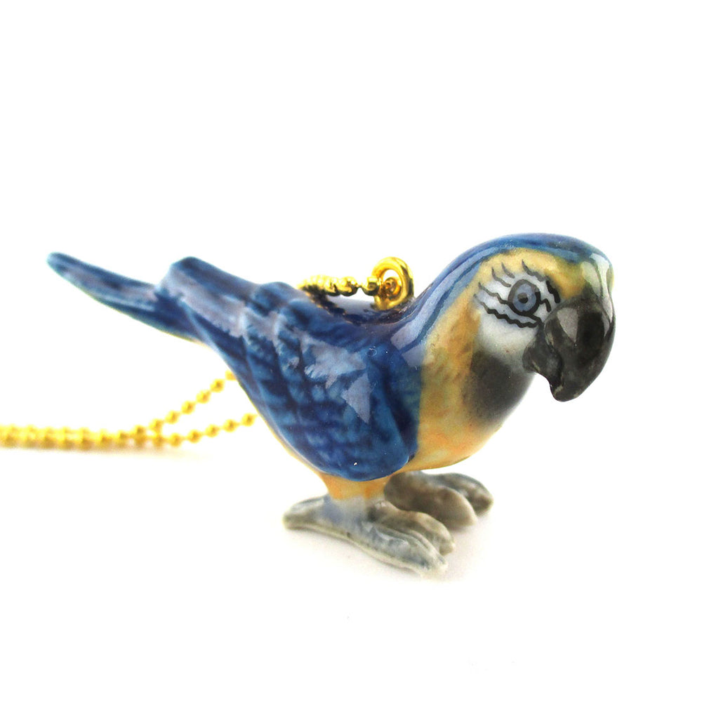 DOTOLY Handmade Porcelain Blue Macaw Parrot Bird Shaped Necklace Ceramic