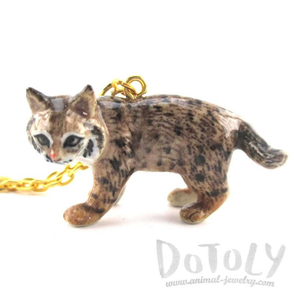 3D Porcelain Bobcat Lynx Cat Shaped Ceramic Pendant Necklace | DOTOLY