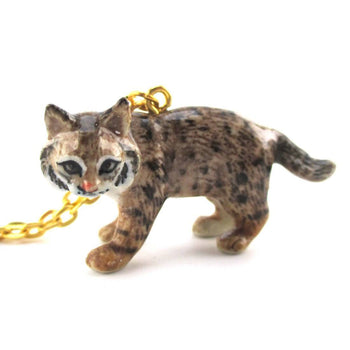 3D Porcelain Bobcat Lynx Cat Shaped Ceramic Pendant Necklace | DOTOLY