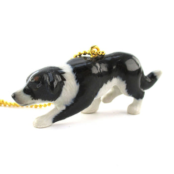 3D Porcelain Border Collie Dog Shaped Ceramic Animal Pendant Necklace