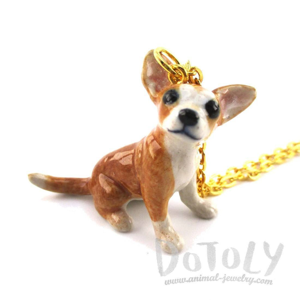 3D Porcelain Brown Chihuahua Puppy Shaped Ceramic Pendant Necklace