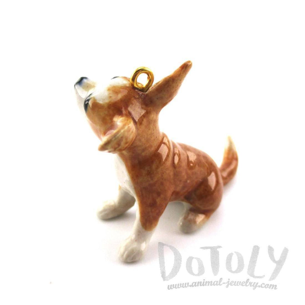3D Porcelain Brown Chihuahua Puppy Shaped Ceramic Pendant Necklace