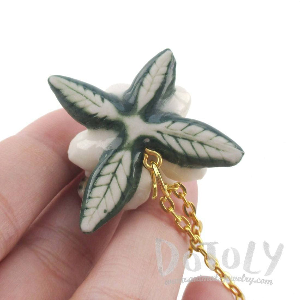 3D Porcelain Bumble Bee on a White Flower Shaped Pendant Necklace