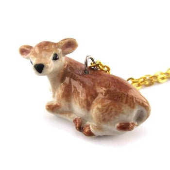 3D Porcelain Cattle Calf Cow Shaped Ceramic Pendant Necklace | DOTOLY