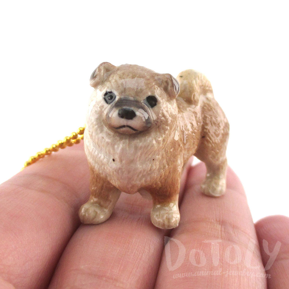 3D Porcelain Chow Chow Dog Shaped Ceramic Animal Pendant Necklace