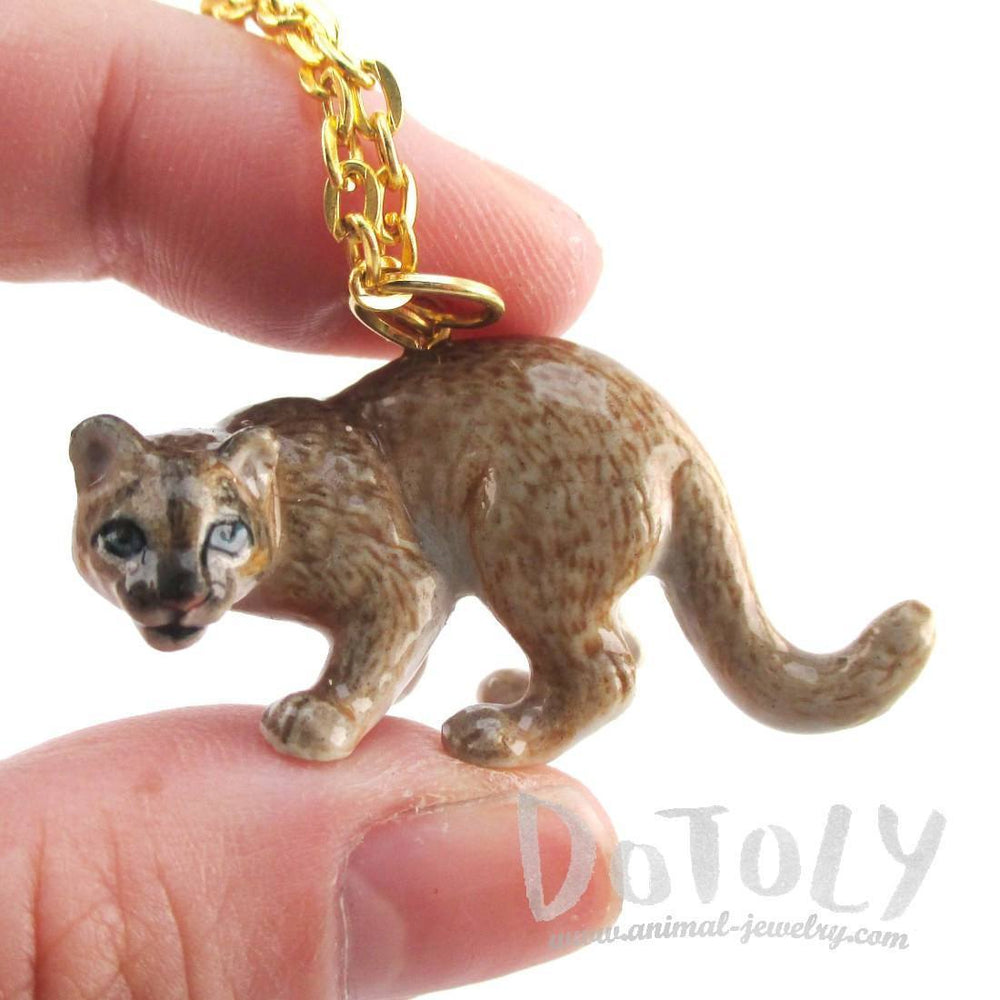 3D Porcelain Cougar Cat Shaped Ceramic Pendant Necklace | DOTOLY