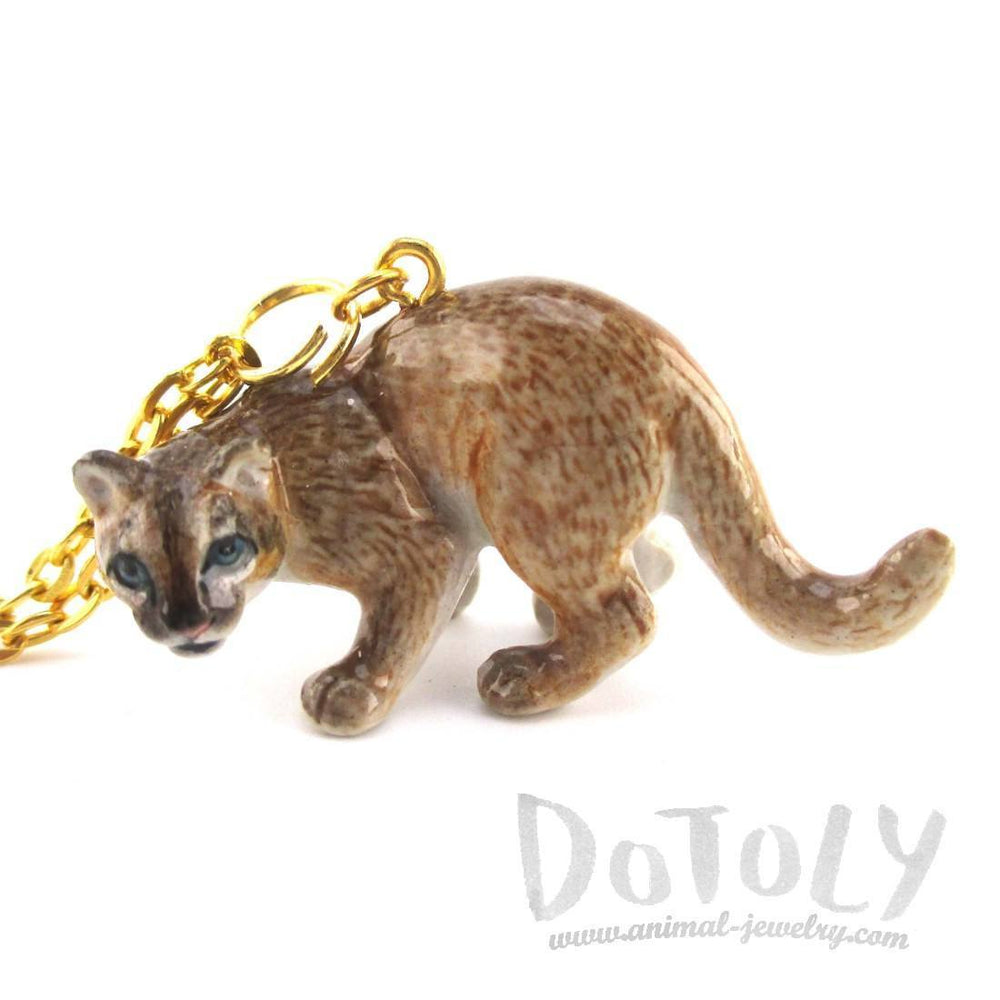 3D Porcelain Cougar Cat Shaped Ceramic Pendant Necklace | DOTOLY