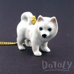 3D Porcelain Eskimo Dog Samoyed Shaped Pet Themed Necklace