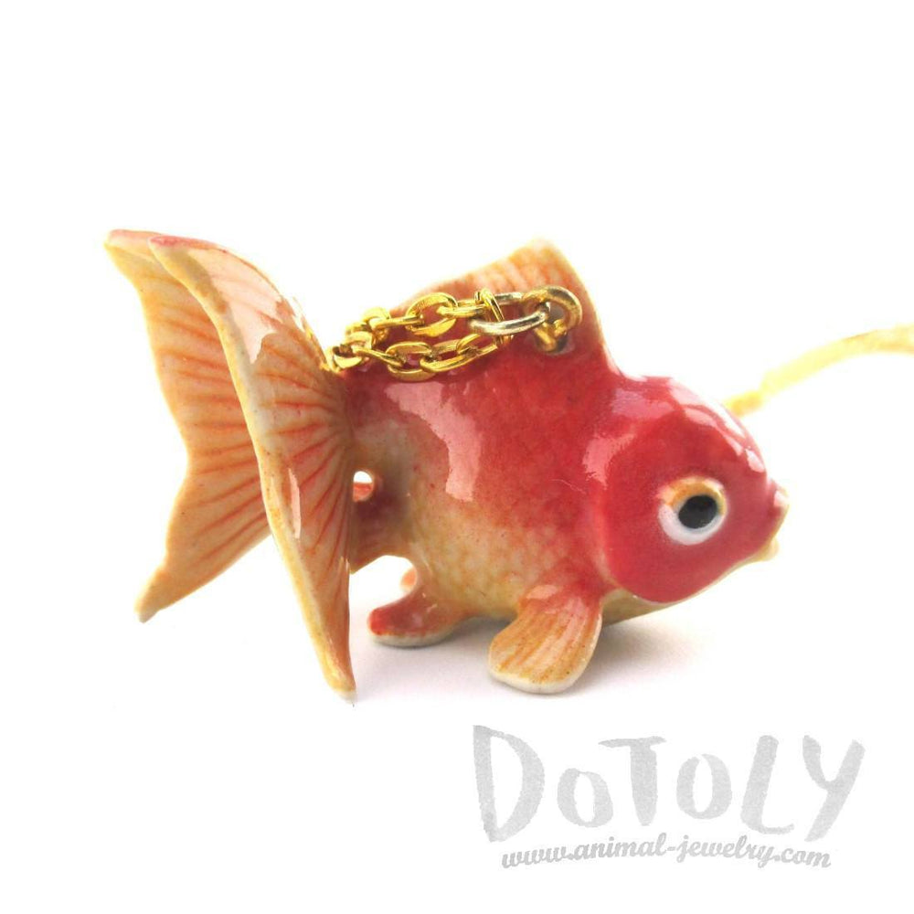 3D Porcelain Goldfish Shaped Ceramic Pendant Necklace | Animal Jewelry