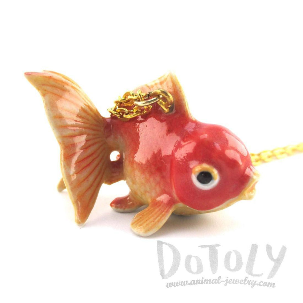 3D Porcelain Goldfish Shaped Ceramic Pendant Necklace | Animal Jewelry