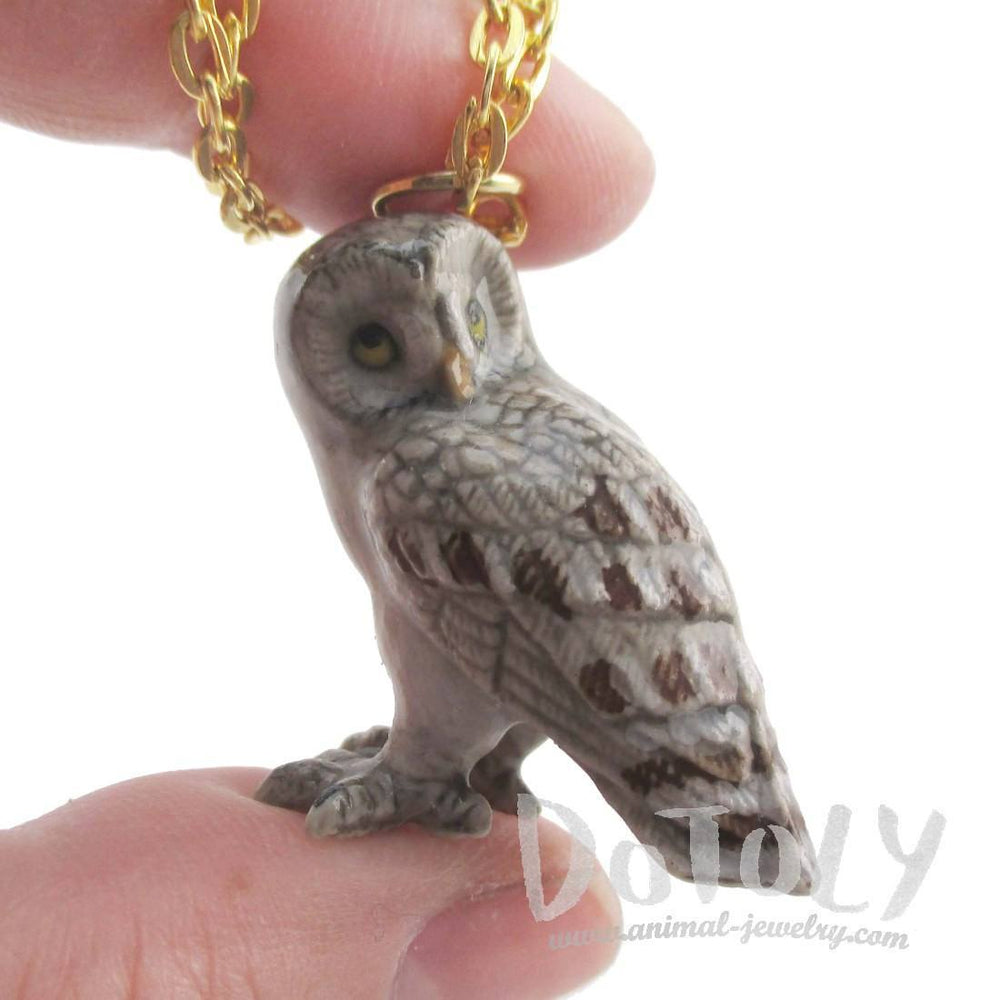 3D Porcelain Great Gray Owl Shaped Ceramic Pendant Necklace | DOTOLY