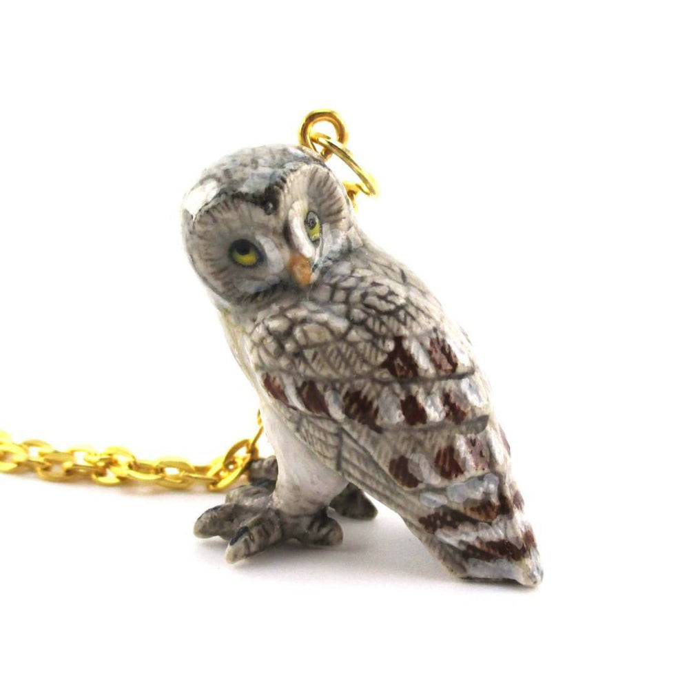 3D Porcelain Great Gray Owl Shaped Ceramic Pendant Necklace | DOTOLY