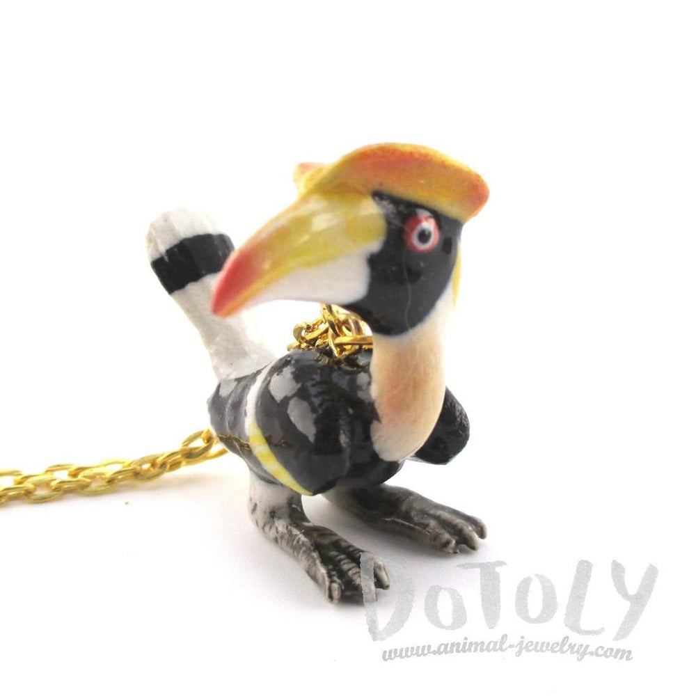 3D Porcelain Great Hornbill Buceros Ceramic Pendant Necklace | DOTOLY