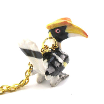 3D Porcelain Great Hornbill Buceros Ceramic Pendant Necklace | DOTOLY