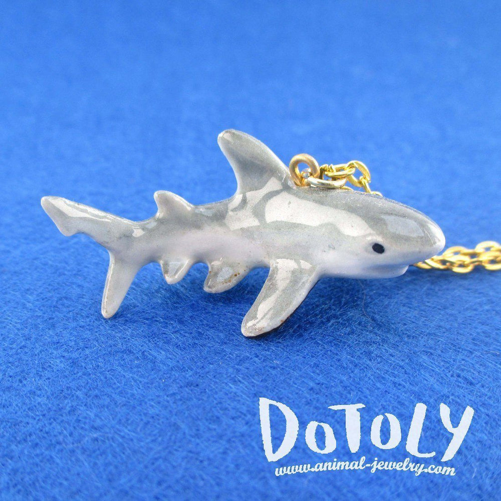 3D Porcelain Great White Shark Shaped Ceramic Pendant Necklace