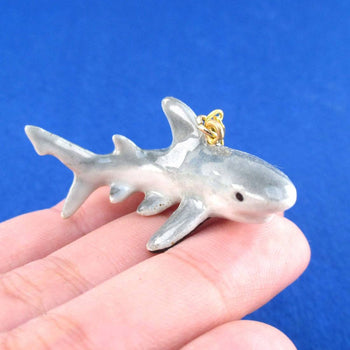 3D Porcelain Great White Shark Shaped Ceramic Pendant Necklace