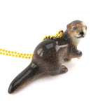 3D Porcelain Long Tail River Otter Shaped Ceramic Pendant Necklace