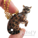 3D Porcelain Ocelot Dwarf Leopard Cat Shaped Ceramic Pendant Necklace