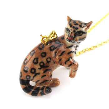 3D Porcelain Ocelot Dwarf Leopard Cat Shaped Ceramic Pendant Necklace