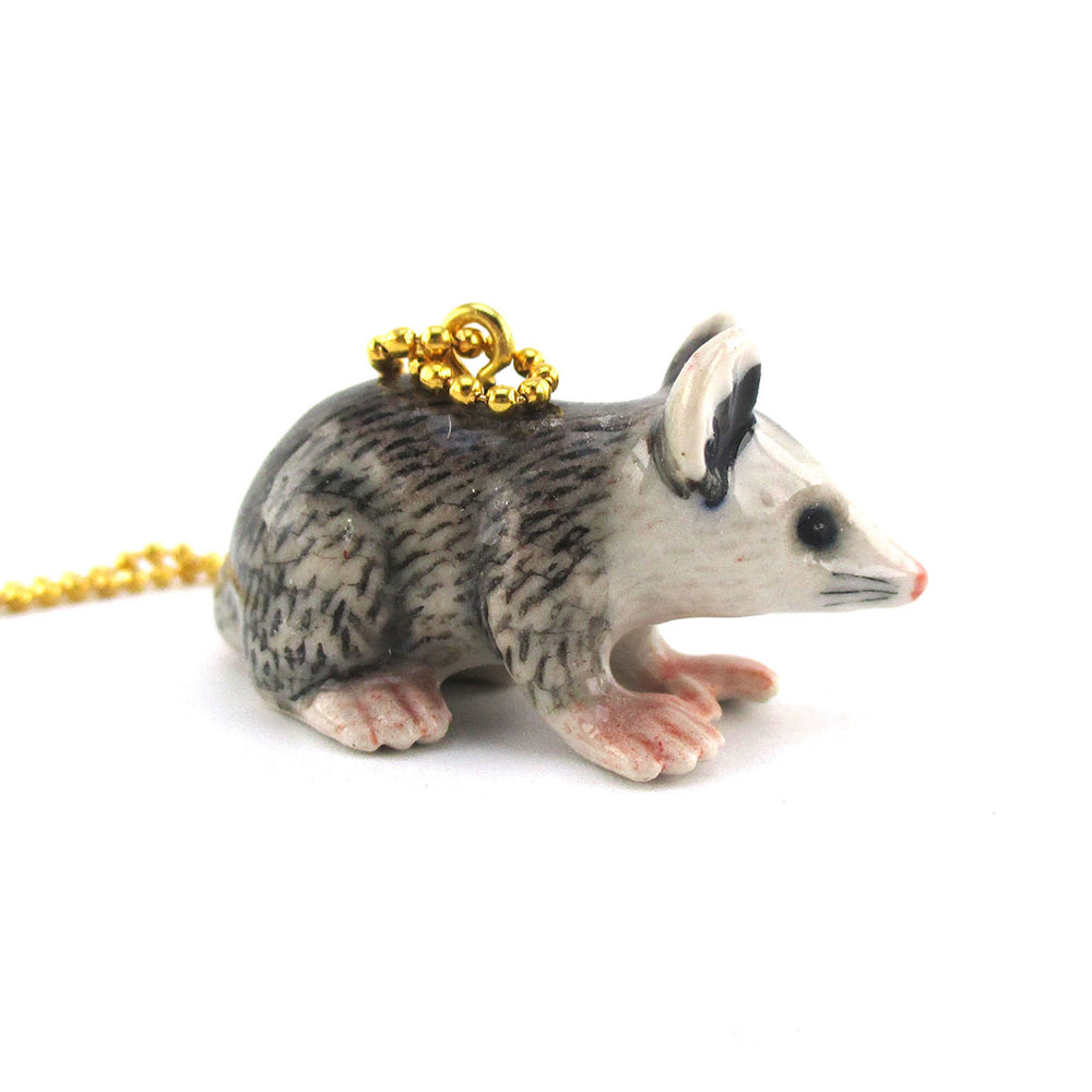 3D Porcelain Possum Shaped Ceramic Pendant Necklace | Animal jewelry