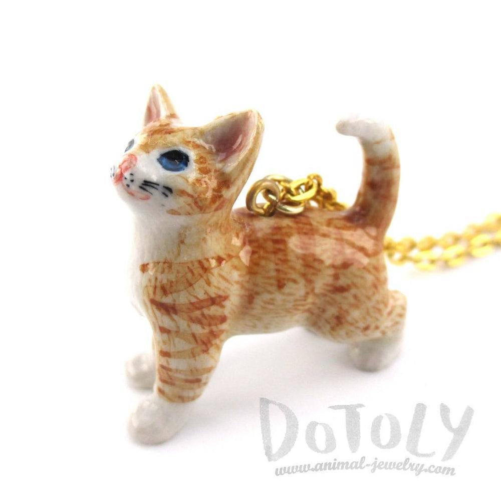 3D Porcelain Orange Ginger Kitten Cat Animal Pendant Necklace