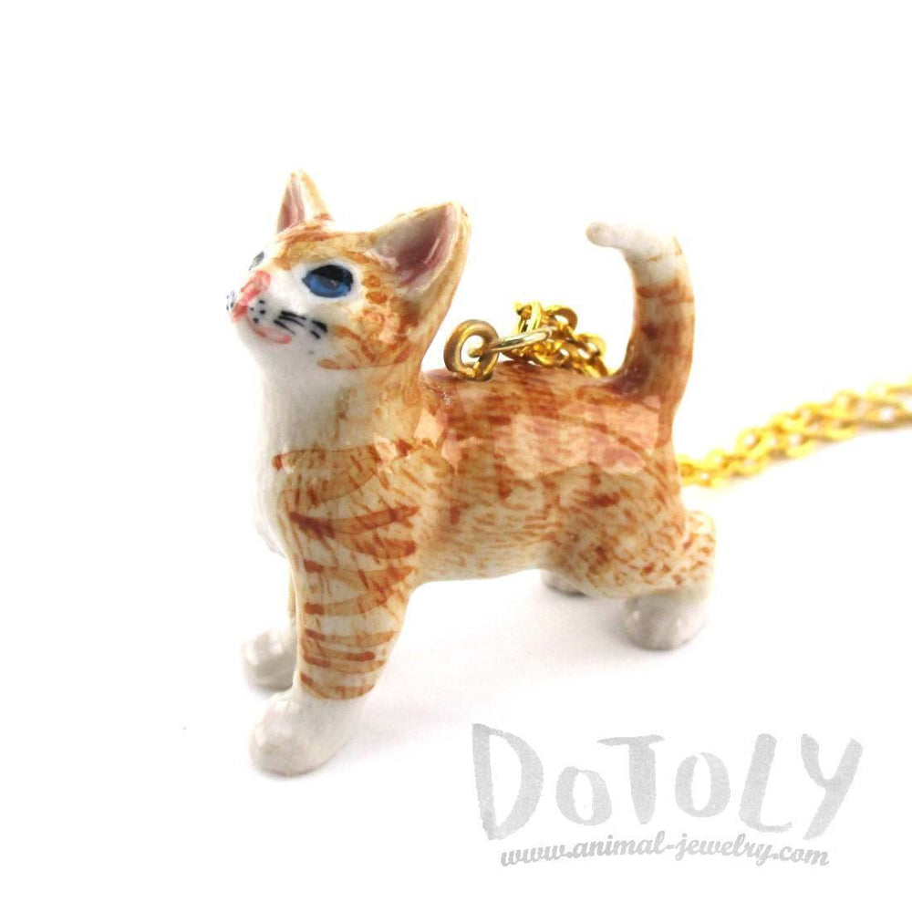 3D Porcelain Orange Ginger Kitten Cat Animal Pendant Necklace