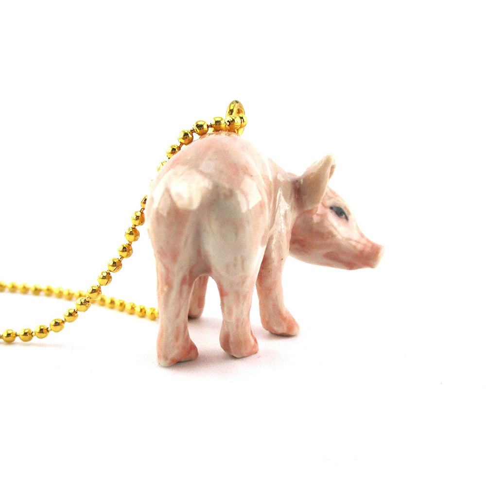 Porcelain Pink Piglet Pig Farm Animal Shaped Ceramic Pendant Necklace
