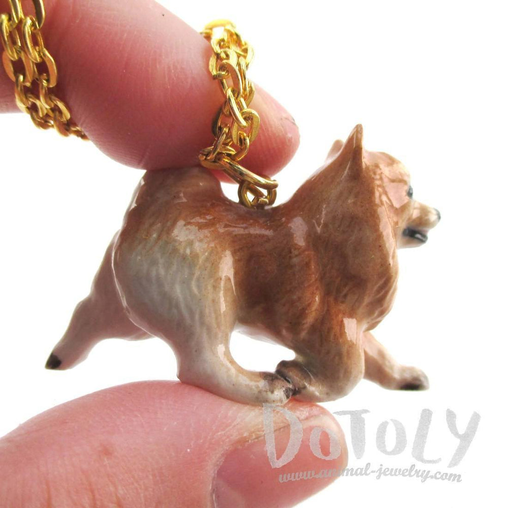 3D Porcelain Pomeranian Puppy Shaped Ceramic Pendant Necklace | DOTOLY
