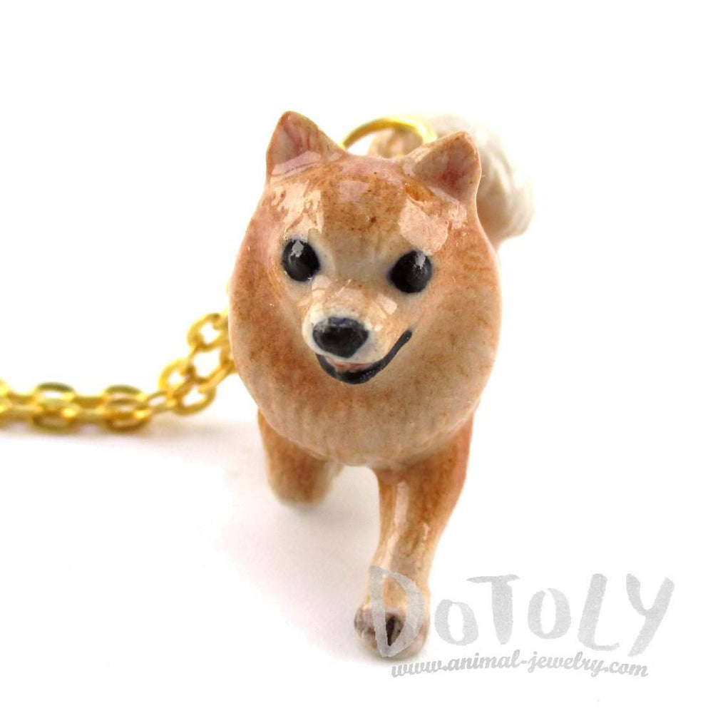 3D Porcelain Pomeranian Puppy Shaped Ceramic Pendant Necklace | DOTOLY