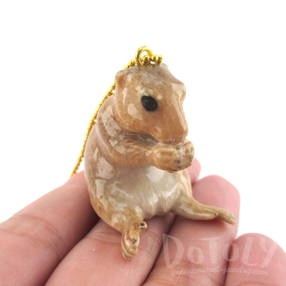 3D Porcelain Prairie Dog Groundhog Shaped Ceramic Pendant Necklace